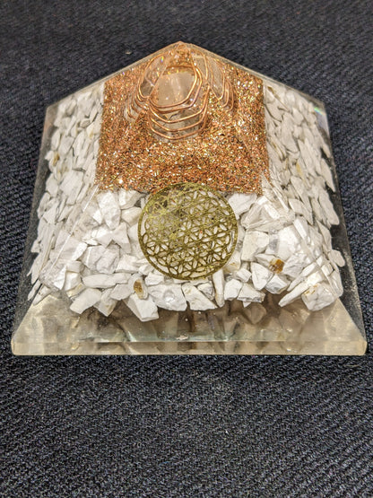 Orgonite Pyramid with Howlite and Flower of life symbol
