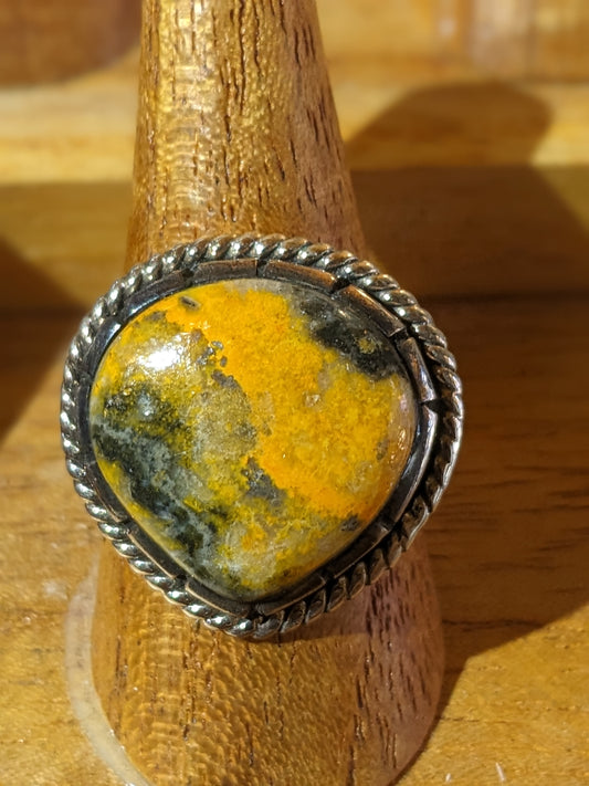 Size 10 Silver Ring with Bumblebee Jasper